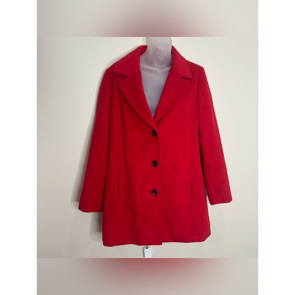 J. Jill Vibrant Red Wool Pea Coat Button front jacket size small classic winter